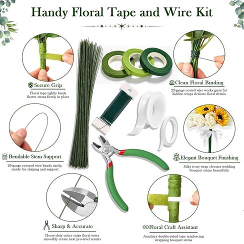 Floral Tape and Floral Wire Kit with Pearl Wrist Corsage Bands, Clear Plastic Corsage Boxes, Corsage Pins, Floral Arrangement Corsage Making Kit for DIY Crafts, Wedding Bouquets, Florist Making in Saudi Arabia