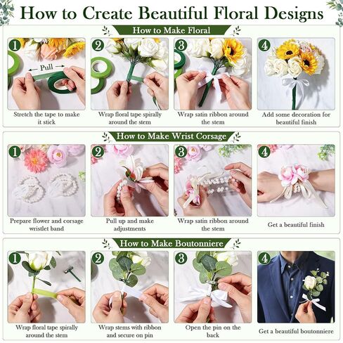 Floral Tape and Floral Wire Kit with Pearl Wrist Corsage Bands, Clear Plastic Corsage Boxes, Corsage Pins, Floral Arrangement Corsage Making Kit for DIY Crafts, Wedding Bouquets, Florist Making in Saudi Arabia