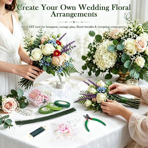 Floral Tape and Floral Wire Kit with Pearl Wrist Corsage Bands, Clear Plastic Corsage Boxes, Corsage Pins, Floral Arrangement Corsage Making Kit for DIY Crafts, Wedding Bouquets, Florist Making in Saudi Arabia