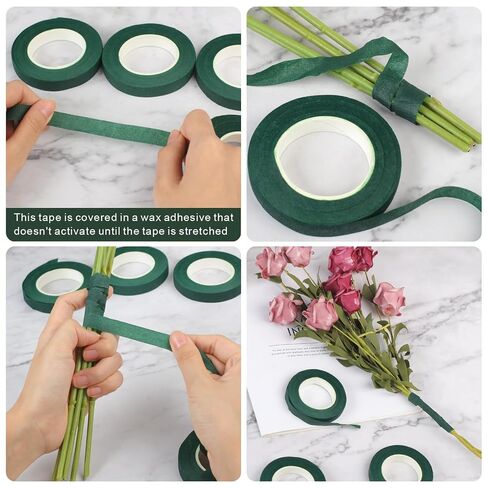 12 Rolls Floral Ribbon 1/2 Inch Dark Green Flower Ribbon, Floral Ribbons for Wrapping Bouquet Stems and Floral Crafts, Wedding Bouquet in Kuwait
