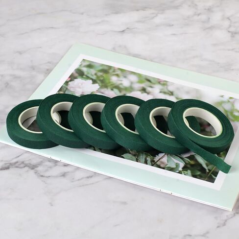 12 Rolls Floral Ribbon 1/2 Inch Dark Green Flower Ribbon, Floral Ribbons for Wrapping Bouquet Stems and Floral Crafts, Wedding Bouquet in Kuwait