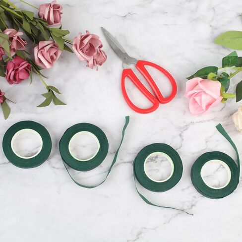 12 Rolls Floral Ribbon 1/2 Inch Dark Green Flower Ribbon, Floral Ribbons for Wrapping Bouquet Stems and Floral Crafts, Wedding Bouquet in Kuwait