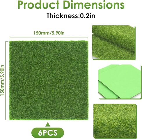 ARTKAIKE 6 Pack 6x6 Inch Fake Grass, Art & Craft Supplies, Artificial Green Turf Rug for Fairy Gardens, Dollhouses, Dioramas, Model Scenes, Tabletop Terrain, Miniature Projects in Kuwait