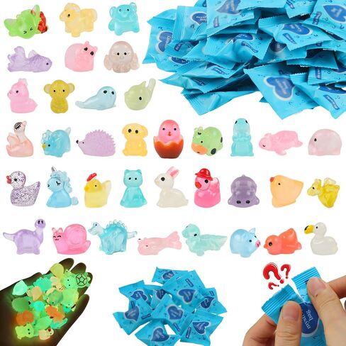 100PCS Mystery Resin Animals Blind Bag, 30 Styles Luminous Tiny Animal Miniatures Random Design, Glowing Resin Figures for Micro Landscape Dollhouse Decor Birthday Party Gift DIY Craft in Kuwait