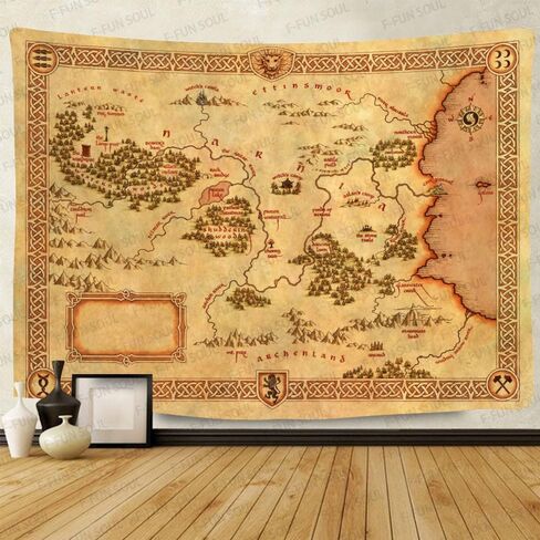 F-FUN SOUL Map Poster Tapestry, 60x40inches Soft Flannel, Film Games Map Retro Pattern Wall Hanging Tapestries for Living Room Bedroom Home Decor GTZYFS1265 in Kuwait