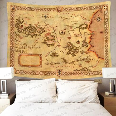 F-FUN SOUL Map Poster Tapestry, 60x40inches Soft Flannel, Film Games Map Retro Pattern Wall Hanging Tapestries for Living Room Bedroom Home Decor GTZYFS1265 in Kuwait