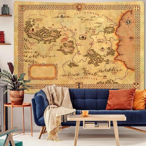 F-FUN SOUL Map Poster Tapestry, 60x40inches Soft Flannel, Film Games Map Retro Pattern Wall Hanging Tapestries for Living Room Bedroom Home Decor GTZYFS1265 in Kuwait