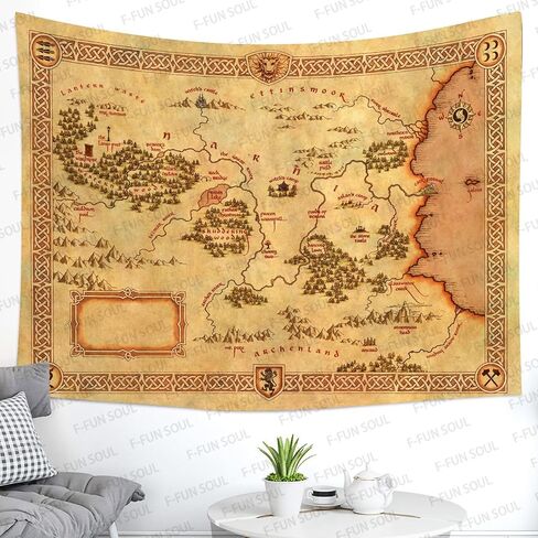 F-FUN SOUL Map Poster Tapestry, 60x40inches Soft Flannel, Film Games Map Retro Pattern Wall Hanging Tapestries for Living Room Bedroom Home Decor GTZYFS1265 in Kuwait