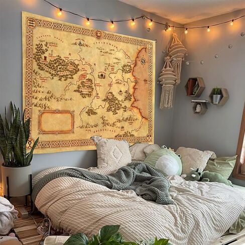 F-FUN SOUL Map Poster Tapestry, 60x40inches Soft Flannel, Film Games Map Retro Pattern Wall Hanging Tapestries for Living Room Bedroom Home Decor GTZYFS1265 in Kuwait