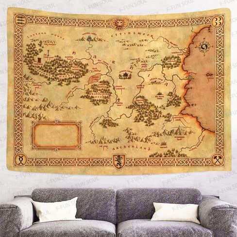 F-FUN SOUL Map Poster Tapestry, 60x40inches Soft Flannel, Film Games Map Retro Pattern Wall Hanging Tapestries for Living Room Bedroom Home Decor GTZYFS1265 in Kuwait