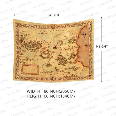 F-FUN SOUL Map Poster Tapestry, 60x40inches Soft Flannel, Film Games Map Retro Pattern Wall Hanging Tapestries for Living Room Bedroom Home Decor GTZYFS1265 in Kuwait