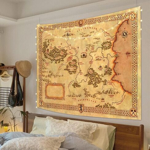 F-FUN SOUL Map Poster Tapestry, 60x40inches Soft Flannel, Film Games Map Retro Pattern Wall Hanging Tapestries for Living Room Bedroom Home Decor GTZYFS1265 in Kuwait