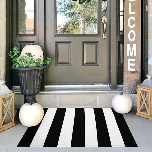 IOHOUZE Black Beige Striped Rug -2.3'x3.6' Front Door Rugs Outdoor, Small Washable Area Rug for Front Porch, Spring Summer Welcome Mats Outdoor Indoor, Doormat for Entryway Porch Entrance in Saudi Arabia