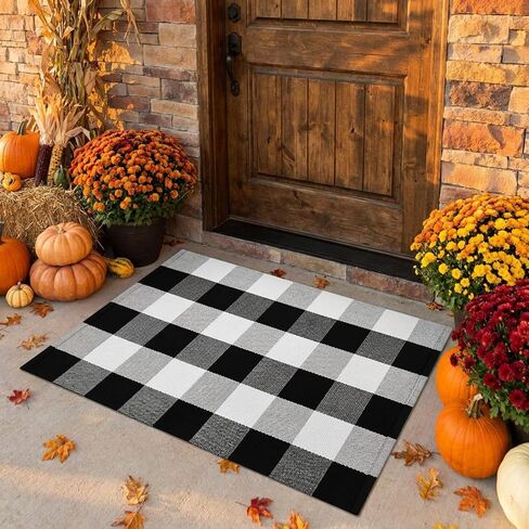 SEEKSEE Cotton Buffalo Plaid Rug 2'x3' Black and White Checked Rug Washable Doormats Indoor Outdoor Rugs for Layered Front Door Mats, Porch, Kitchen, Farmhouse, Entryway in Kuwait