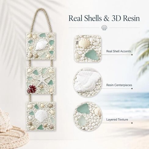 flangairy Coastal Wall Decor 3D Seashell Starfish Conch Wall Hanging, 20.5 * 4.3 Inches Beach Nautical Ocean Theme Bathroom Home Summer Decorations Sea Shell Art in Saudi Arabia
