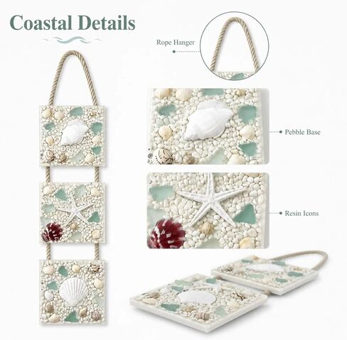 flangairy Coastal Wall Decor 3D Seashell Starfish Conch Wall Hanging, 20.5 * 4.3 Inches Beach Nautical Ocean Theme Bathroom Home Summer Decorations Sea Shell Art in Saudi Arabia