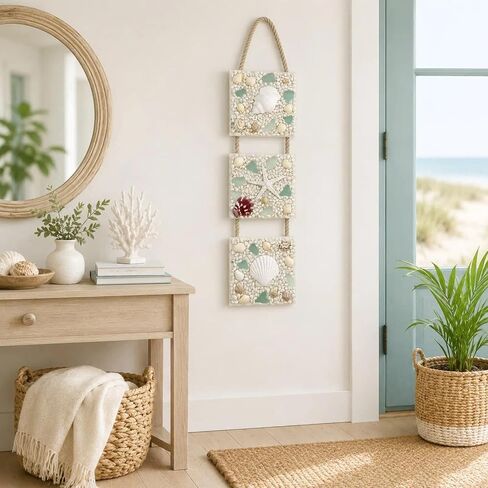 flangairy Coastal Wall Decor 3D Seashell Starfish Conch Wall Hanging, 20.5 * 4.3 Inches Beach Nautical Ocean Theme Bathroom Home Summer Decorations Sea Shell Art in Saudi Arabia
