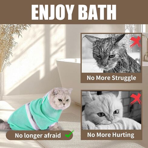 Cat Shower Bag with Removable Hood - Green Mesh Cat Bathing Bag for Stress-Free Bath, Nail Clipping & Grooming, Comfortable Cat Washing Bag in Kuwait