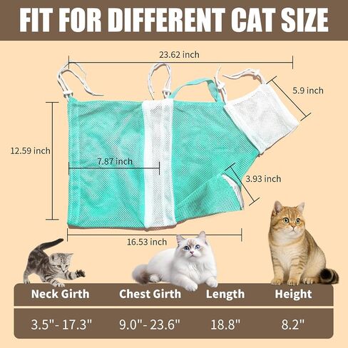 Cat Shower Bag with Removable Hood - Green Mesh Cat Bathing Bag for Stress-Free Bath, Nail Clipping & Grooming, Comfortable Cat Washing Bag in Kuwait