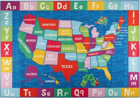 Eric Carle Elementary USA Map Kids Machine Washable Area Rug Blue/Red, 4'11"x6'6" in Kuwait