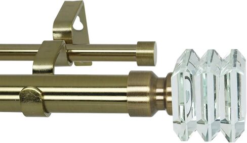 Meriville 1-Inch Diameter Lione Telescoping Double Window Treatment Curtain Rod, Crystal Finial, 28-Inch to 48-Inch, Antique Brass in Kuwait