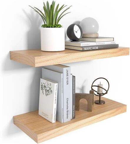 Habudda Floating Shelves for Wall, Natural Wood Shelf, 30 inch Long, White Wooden Rustic Decor for Bathroom Kitchen Bedroom, Hanging Mounted Invisible Bracket, Set of 2 in Kuwait