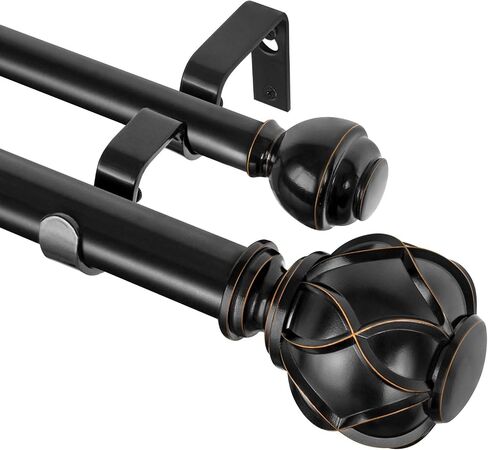 KAMANINA 1 Inch Double Curtain Rods for Windows 72 to 144 Inches (6-12 Feet), Silver Heavy Duty Double Curtain Rod, Telescoping Drapery Rod with Netted Texture Finials in Kuwait