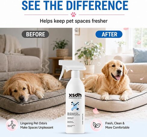 Pet Odor Deodorizing Spray, Bio-Enzyme Stain & Strong Odor Eliminator Spray for Dog Cat Pee Urine Pop, No-Rinse Air Freshener Spray for Smelly in Beds, Sofa, Carpet, Upholstery in Home & Car, 400ml in Kuwait