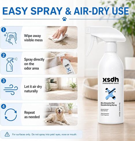Pet Odor Deodorizing Spray, Bio-Enzyme Stain & Strong Odor Eliminator Spray for Dog Cat Pee Urine Pop, No-Rinse Air Freshener Spray for Smelly in Beds, Sofa, Carpet, Upholstery in Home & Car, 400ml in Kuwait