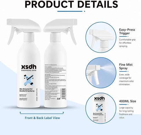 Pet Odor Deodorizing Spray, Bio-Enzyme Stain & Strong Odor Eliminator Spray for Dog Cat Pee Urine Pop, No-Rinse Air Freshener Spray for Smelly in Beds, Sofa, Carpet, Upholstery in Home & Car, 400ml in Kuwait