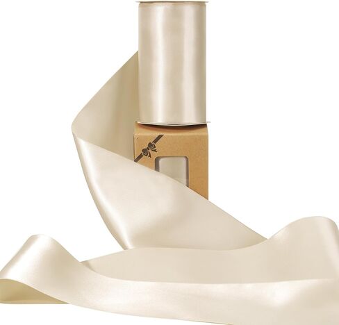 QIANF 3 Inch Champagne Ribbon Double Face Continuous Satin Ribbon for Bows Gift Wrapping Flower Bouquet Chair Sashes Christmas Garland Wedding Decoration Crafts, 10 Yards in Saudi Arabia