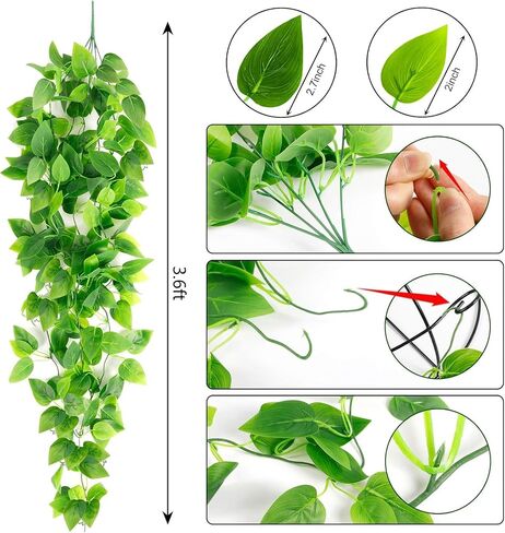 Ageomet 3pcs Artificial Hanging Plants, 3.6ft Fake Ivy Vine for Wall House Room Indoor Outdoor Decoration (No Baskets) in Kuwait