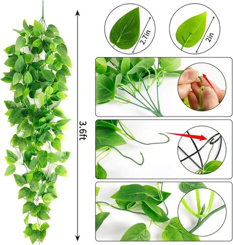 Ageomet 3pcs Artificial Hanging Plants, 3.6ft Fake Ivy Vine for Wall House Room Indoor Outdoor Decoration (No Baskets) in Kuwait