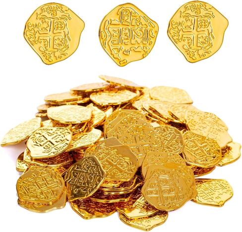 Plastic Gold Pirate Coins Bulk Set of 50 for Treasure Hunt,Novelty Party in Kuwait