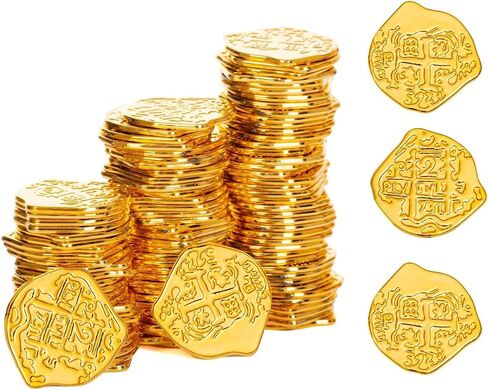 Plastic Gold Pirate Coins Bulk Set of 50 for Treasure Hunt,Novelty Party in Kuwait
