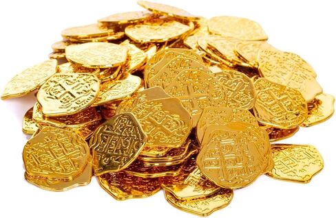 Plastic Gold Pirate Coins Bulk Set of 50 for Treasure Hunt,Novelty Party in Kuwait