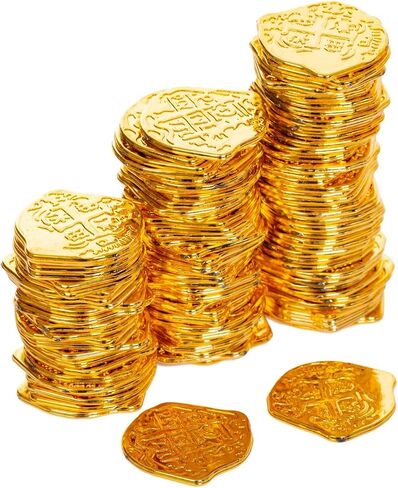 Plastic Gold Pirate Coins Bulk Set of 50 for Treasure Hunt,Novelty Party in Kuwait