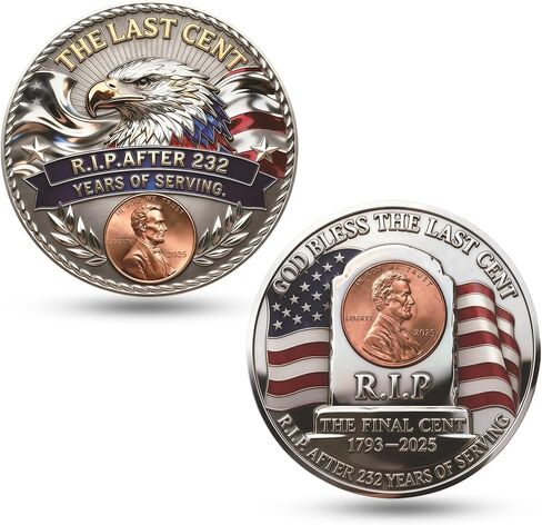 The Last Cent Commemorative Coin, R.I.P. The Final Penny 1793-2025 Challenge Coin with American Eagle & US Flag, Double-Sided Patriotic Collectible Memorabilia Gift for Coin Collectors in Saudi Arabia