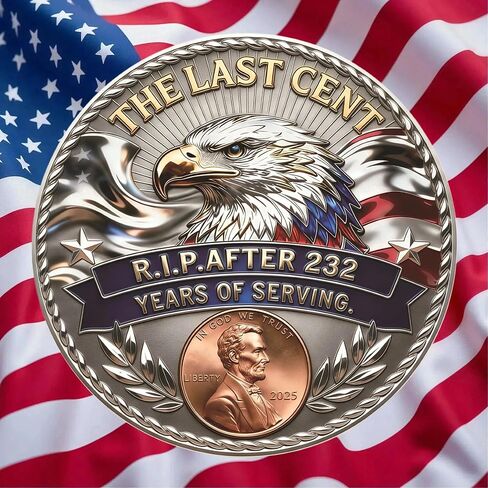 The Last Cent Commemorative Coin, R.I.P. The Final Penny 1793-2025 Challenge Coin with American Eagle & US Flag, Double-Sided Patriotic Collectible Memorabilia Gift for Coin Collectors in Saudi Arabia