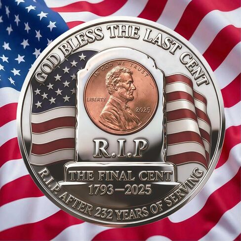 The Last Cent Commemorative Coin, R.I.P. The Final Penny 1793-2025 Challenge Coin with American Eagle & US Flag, Double-Sided Patriotic Collectible Memorabilia Gift for Coin Collectors in Saudi Arabia