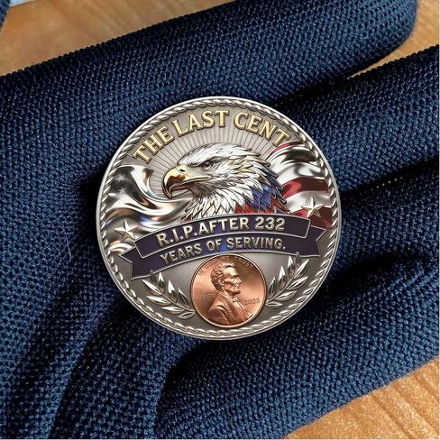 The Last Cent Commemorative Coin, R.I.P. The Final Penny 1793-2025 Challenge Coin with American Eagle & US Flag, Double-Sided Patriotic Collectible Memorabilia Gift for Coin Collectors in Saudi Arabia