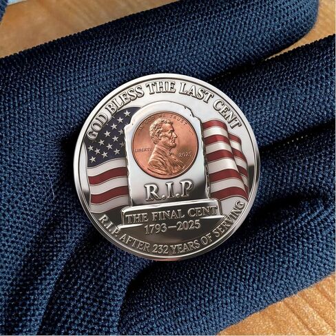 The Last Cent Commemorative Coin, R.I.P. The Final Penny 1793-2025 Challenge Coin with American Eagle & US Flag, Double-Sided Patriotic Collectible Memorabilia Gift for Coin Collectors in Saudi Arabia