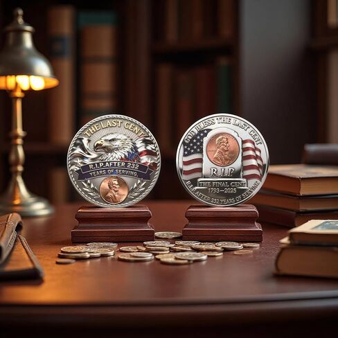 The Last Cent Commemorative Coin, R.I.P. The Final Penny 1793-2025 Challenge Coin with American Eagle & US Flag, Double-Sided Patriotic Collectible Memorabilia Gift for Coin Collectors in Saudi Arabia