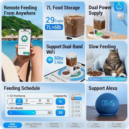 Frienhund Automatic Cat Feeder 2 Cats with Slow Feed: Dual Automatic Dog Feeder with 5G WiFi, Cat Food Dispenser with APP Control for Multiple Pets, Detachable for Easy Clean, Double Pet Bowl - 29 Cup in Saudi Arabia