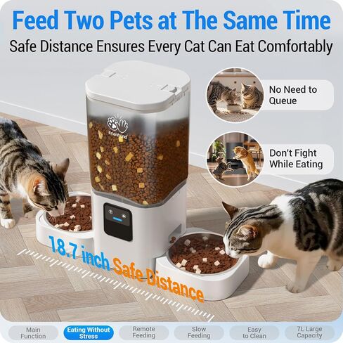 Frienhund Automatic Cat Feeder 2 Cats with Slow Feed: Dual Automatic Dog Feeder with 5G WiFi, Cat Food Dispenser with APP Control for Multiple Pets, Detachable for Easy Clean, Double Pet Bowl - 29 Cup in Saudi Arabia