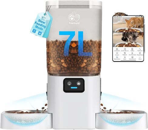 Frienhund 5G WiFi Automatic Cat Feeder with Two HD Camera: 7L Automatic Dog Feeder with Night Vision, Auto Cat Food Dispenser for Multiple Pet, Detachable for Easy Cleaning - 29 Cup in Saudi Arabia