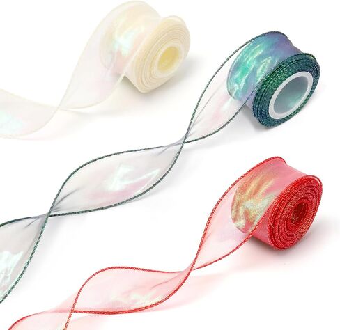 Iridescent Ribbon, Kaluofan 1.57" x 59Yard Ribbons for Crafts(6 Rolls) in Saudi Arabia