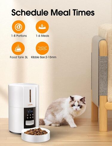 WOPET Automatic Cat Feeder, 3L Pet Dry Food Dispenser, Timed Portion Control with 6 Meals, Voice Recorder, Battery Backup in Kuwait
