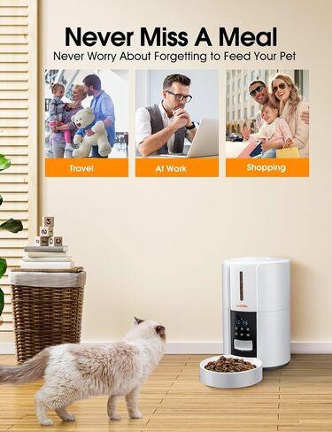 WOPET Automatic Cat Feeder, 3L Cat Food Dispenser, Automatic Dog Feeder, Timed Feeder 6 Meals Daily with Portion Control, 10s Voice Recording, Backup Power in Kuwait