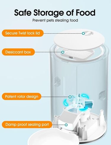 WOPET Automatic Cat Feeder, 3L Cat Food Dispenser, Automatic Dog Feeder, Timed Feeder 6 Meals Daily with Portion Control, 10s Voice Recording, Backup Power in Kuwait